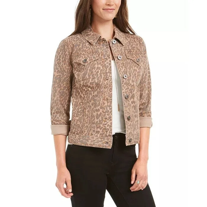 Summer Tees Style & Co Women's Leopard-Print Demin Jacket Gold Size Extra Large - X-Large