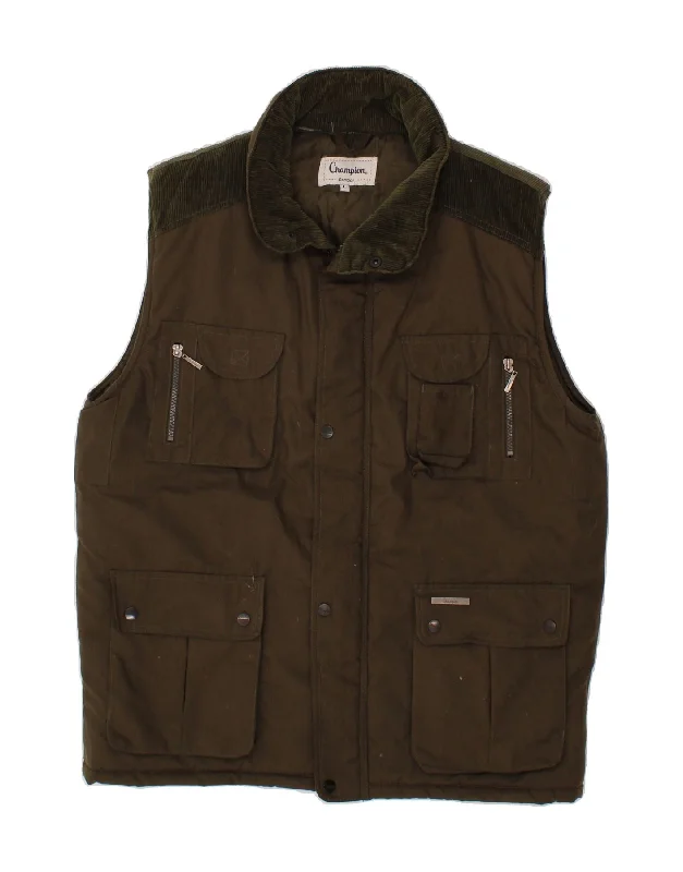 Outdoor Wear CHAMPION Mens Utility Gilet UK 40 Large Khaki Cotton