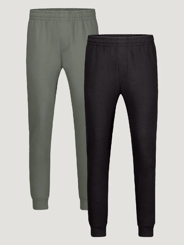 Stylish Joggers Black + Mercury Green Fleece Sweatpants Foundation 2-Pack FINAL SALE