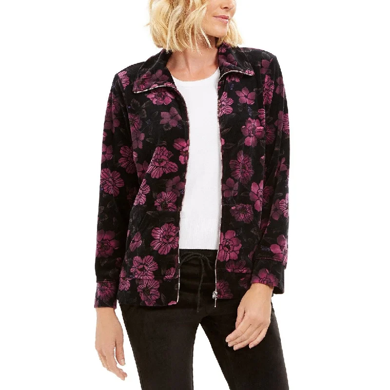 Retro Style Karen Scott Women's Sport Floral-Print Jacket Purple Size Small