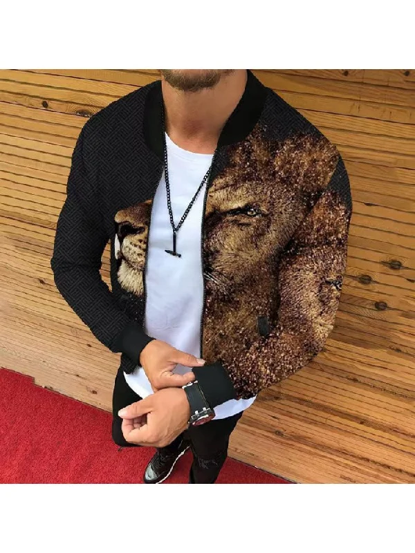 Street Denim Print Zipper Long Sleeve Men's Jackets