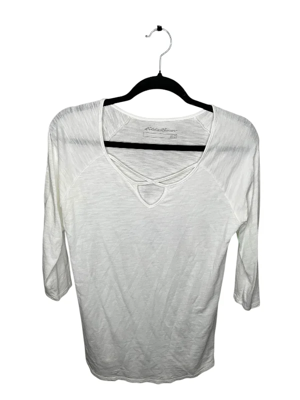 Summer Tees Top Long Sleeve By Eddie Bauer In White, Size: M