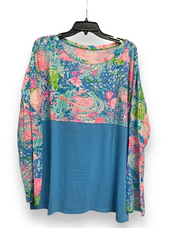 Relaxed Wardrobe Top Long Sleeve Designer By Lilly Pulitzer In Blue & Pink, Size: Xl