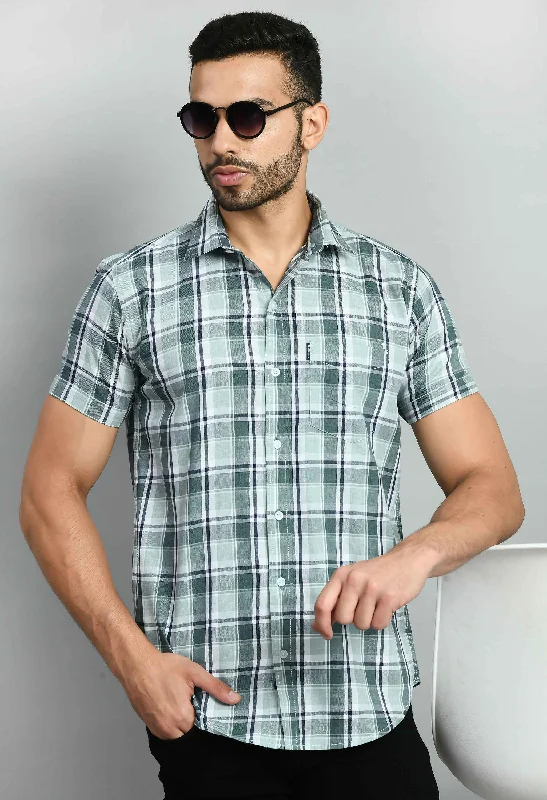 Printed Jackets Green Short Sleeve Cotton Shirt