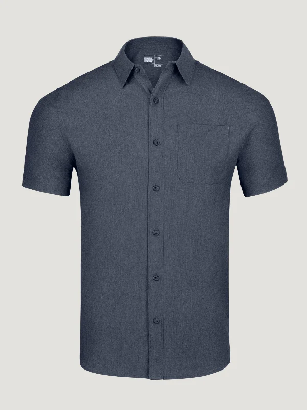 Sporty Jackets Navy Short Sleeve Stretch Button Up