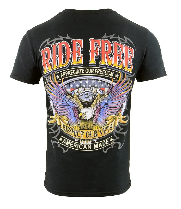 Comfy Apparel Biker Clothing Co. BCC116005 Men's Black 'Ride Free, Respect Our Vets' Motorcycle Cotton T-Shirt