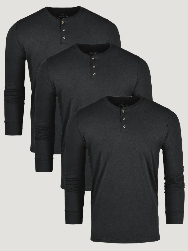 Bright Shirts All Black Long Sleeve Henley 3-Pack