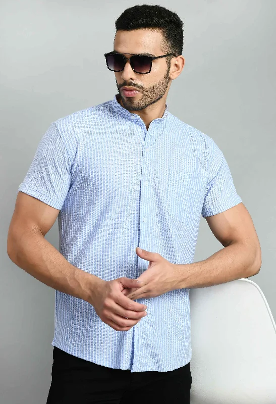 Casual Outfit White Blue Interlock Smart Fit Shirt