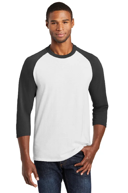 Designer Footwear Port & Company Mens Core Moisture Wicking 3/4 Sleeve Crewneck T-Shirt - White/Jet Black