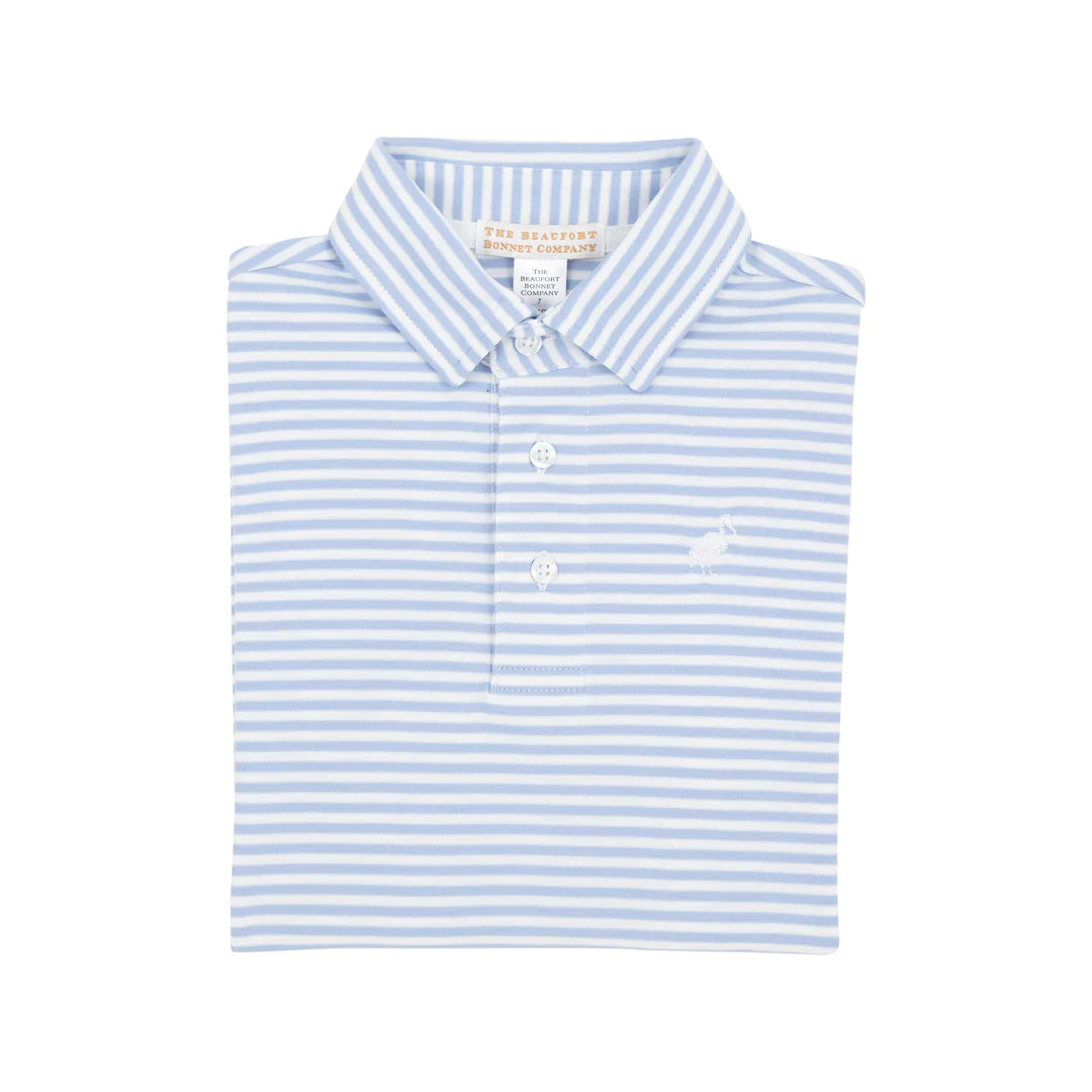 Simple Styles Prim & Proper Polo Beale Street Blue Stripe With Worth Avenue White Stork