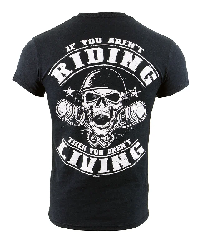 Luxury Comfort Biker Clothing Co. BCC116008 Men's Black 'Riding Living' Motorcycle Cotton Skull T-Shirt