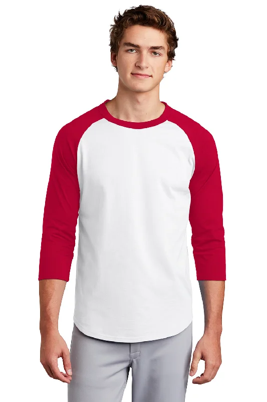 Classic Leather Sport-Tek Mens 3/4 Sleeve Crewneck T-Shirt - White/Red