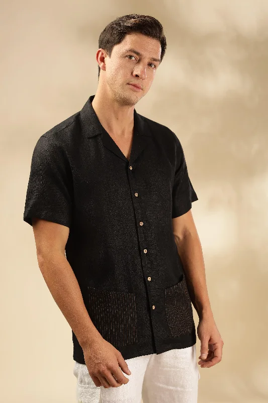 Casual Polos Sam - The Pure Linen Cuban collar shirt Black