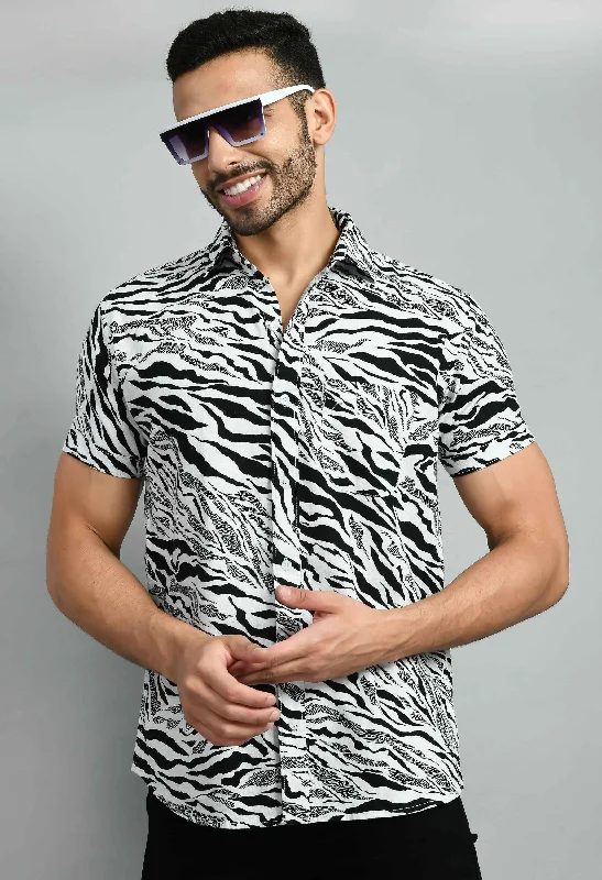 Easygoing Fashion Animal Print Black White Linen Shirt