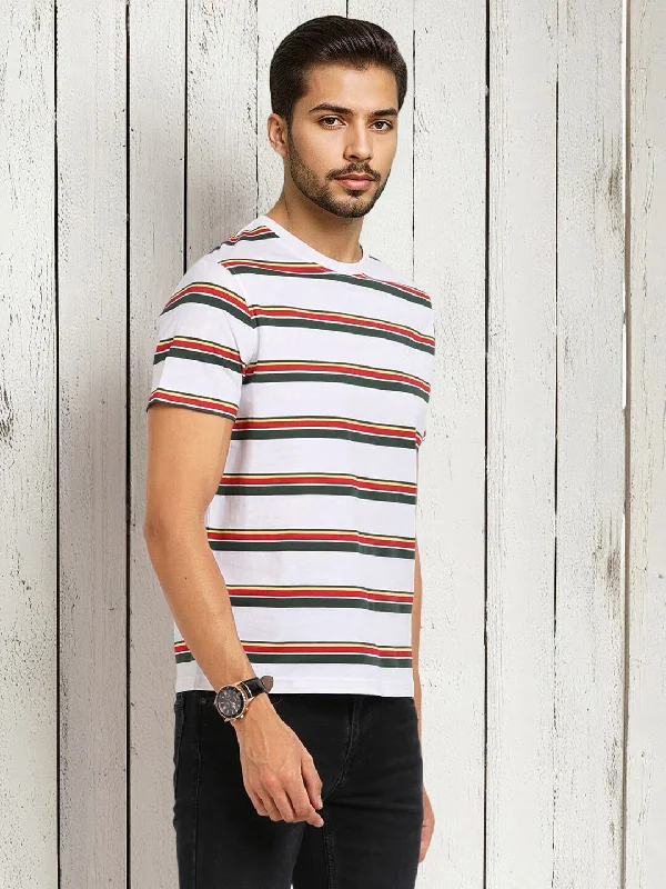 Street Hoodies Men Striped Crew Neck T-Shirt