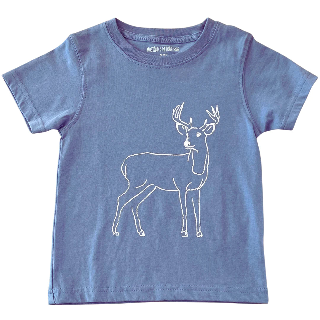 Weekend Outfits Short-Sleeve Denim Blue Deer T-Shirt