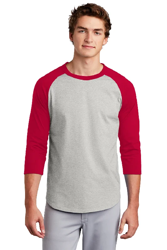 Rugged Jackets Sport-Tek Mens 3/4 Sleeve Crewneck T-Shirt - Heather Grey/Red