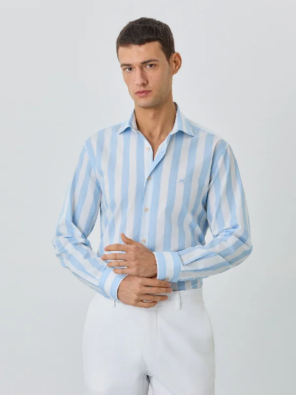 Cozy Fit Slim Fit Shirt With Open Collar in BCI Cotton With Stripes