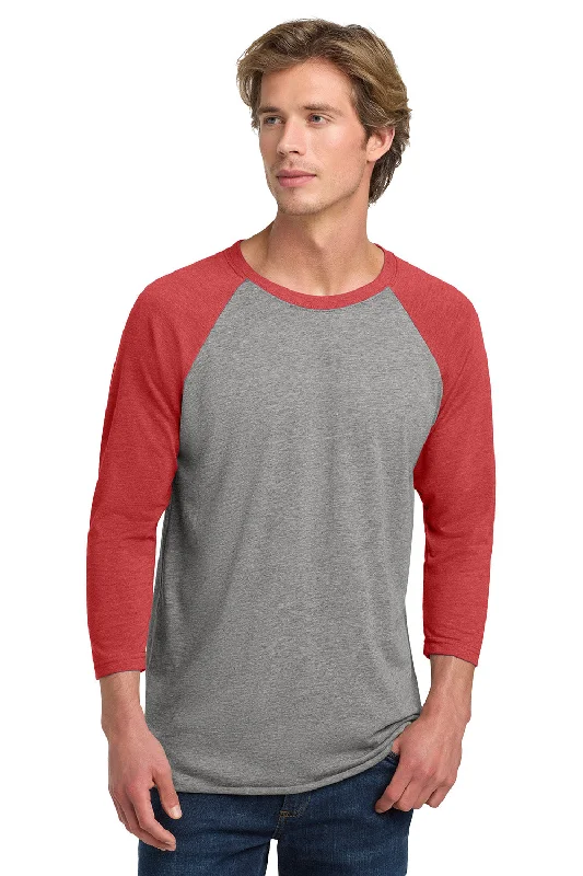 Workwear Jackets Next Level Mens Jersey 3/4 Sleeve Crewneck T-Shirt - Heather Grey/Vintage Red