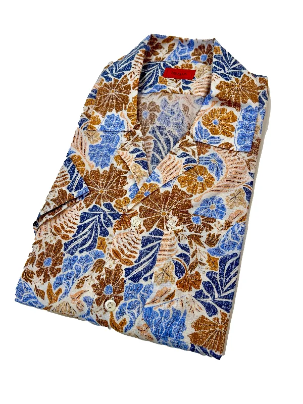 Retro Style ISAIA Floral Camp Collar Linen Shirt