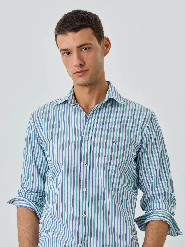 Comfy Apparel Slim Fit Shirt With Open Collar in BCI Cotton With Stripes