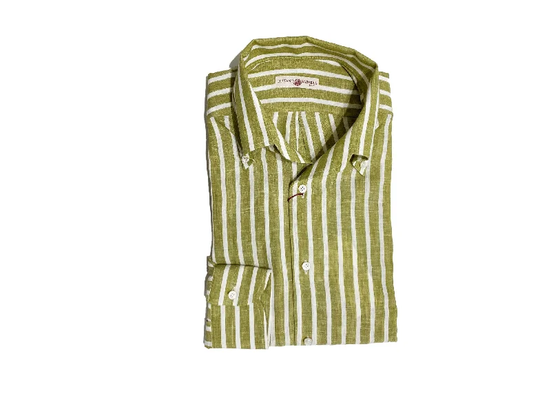 Fashion Basics LUCIANO BARBERA Long Sleeve Linen Stripe Shirt (Green)