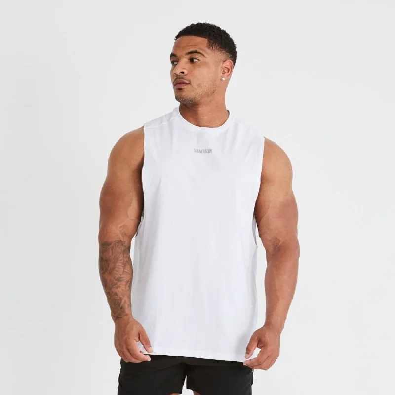 Retro Style Vanquish Essential White Oversized Sleeveless T Shirt