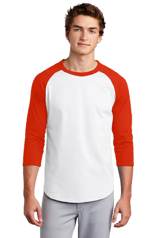 Stylish Sweaters Sport-Tek Mens 3/4 Sleeve Crewneck T-Shirt - White/Deep Orange