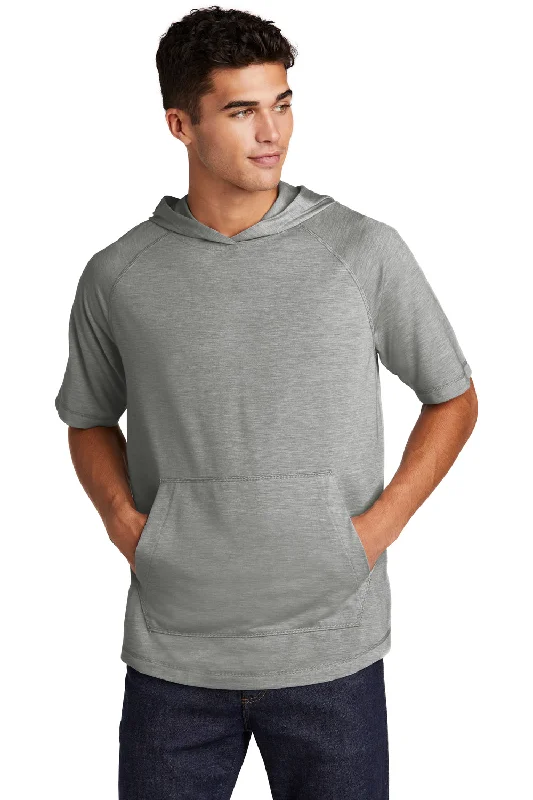 Urban Shirts Sport-Tek Mens Moisture Wicking Short Sleeve Hooded T-Shirt Hoodie - Heather Light Grey