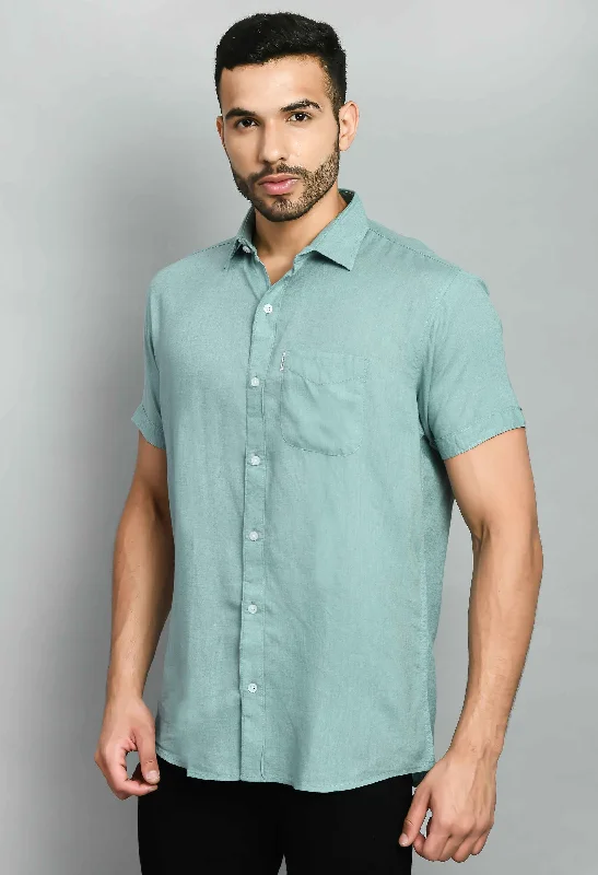 Comfortable Pants Basic Mint Green Linen Casual Shirt