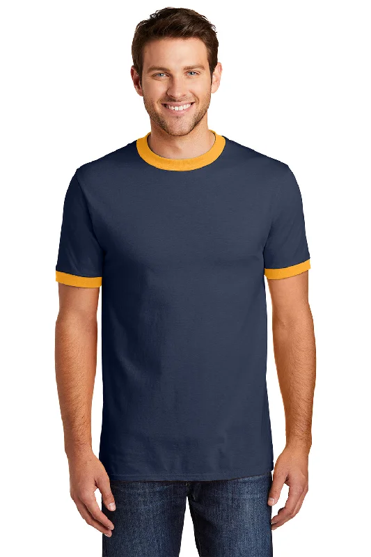 All-Day Wear Port & Company Mens Core Ringer Short Sleeve Crewneck T-Shirt - Navy Blue/Gold