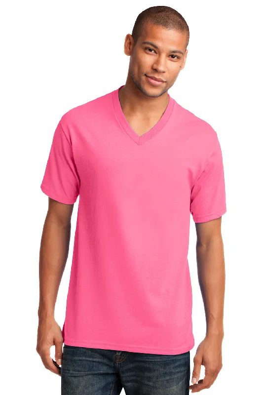 Street Tees Port & Company Mens Core Short Sleeve V-Neck T-Shirt - Neon Pink