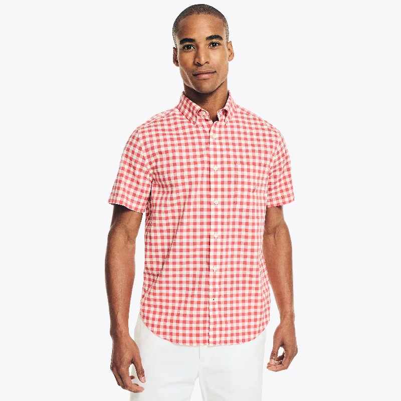 Stylish Comfort Nautica Mens Sustainably Crafted Gingham Plaid Short-Sleeve Shirt