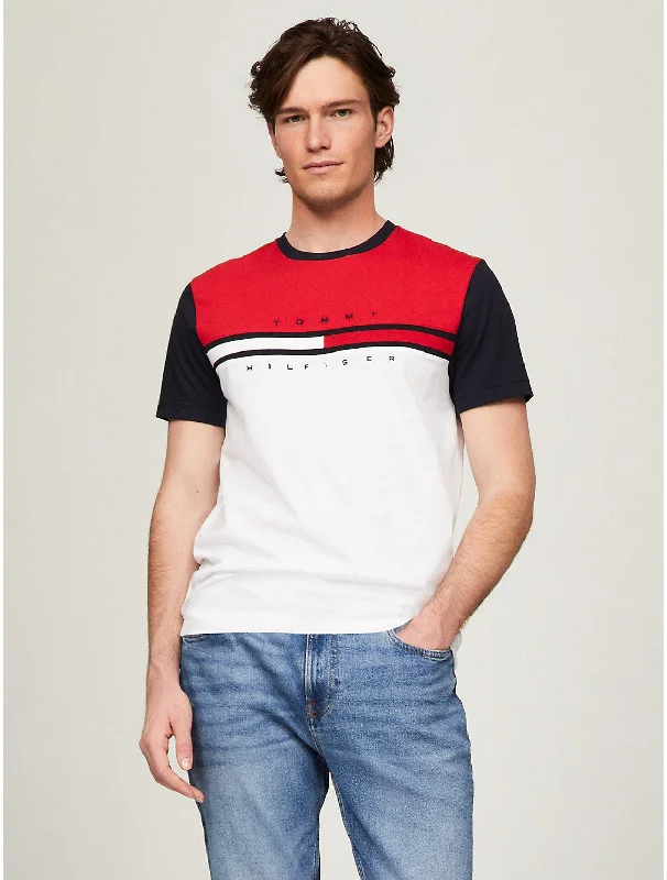 Soft Fabrics Tommy Hilfiger Men's Colorblock Flag Stripe Logo T-Shirt