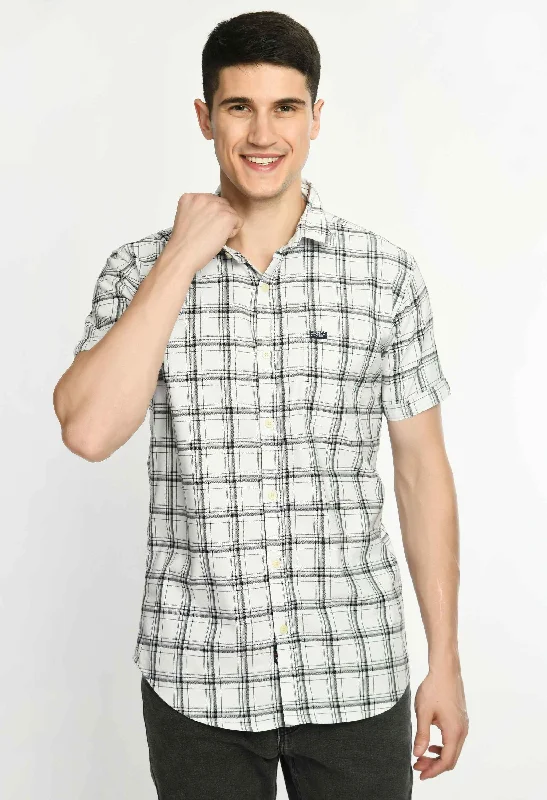 Designer Ties Men's Checked Cotton Short Sleeve Spread Collar Shirt