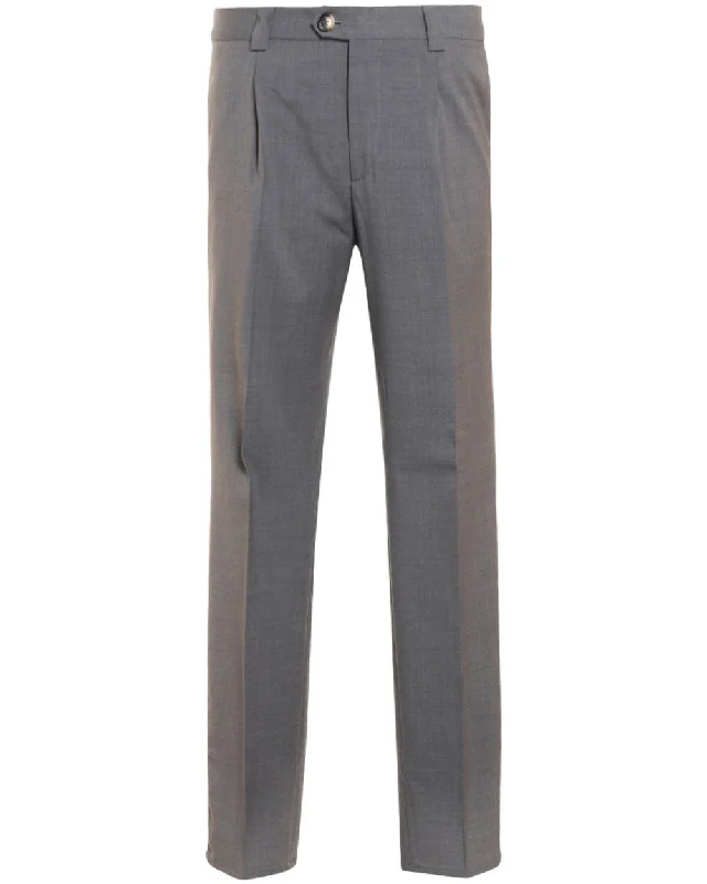 Puffer Jackets Grey Stretch Wool Single Pleat Dress Pant