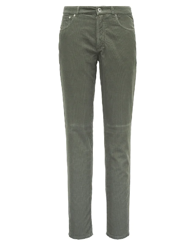 Classic Leather Military Green Fine Corduroy Pant