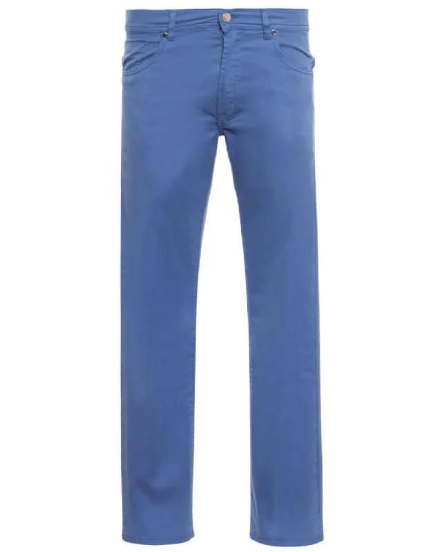 Casual Boots Blue Cotton Slim Fit Chino Pant