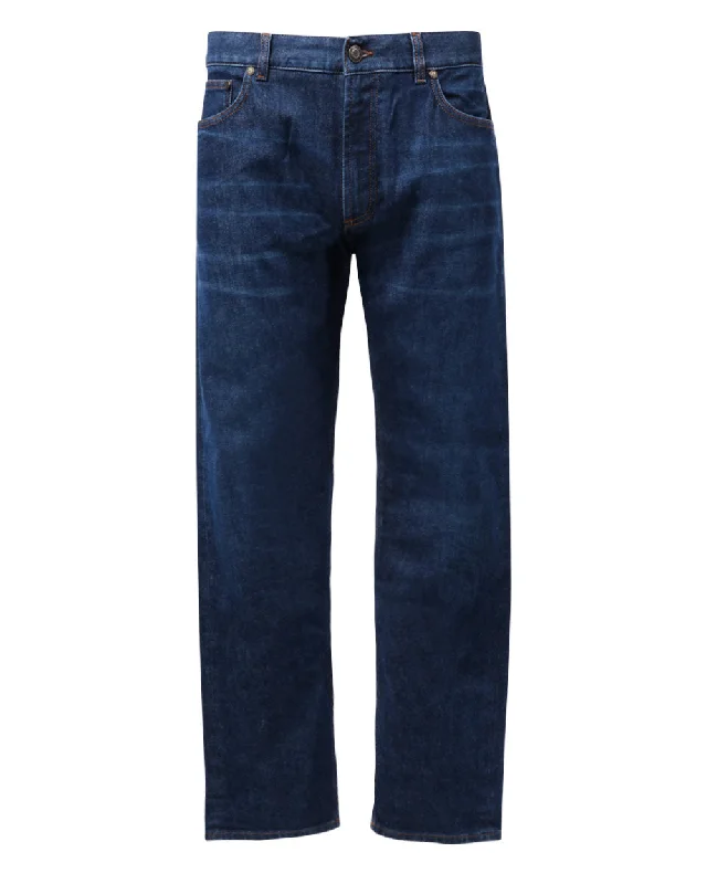 Sporty Look Dark Blue Wash Denim 5 Pocket Pant