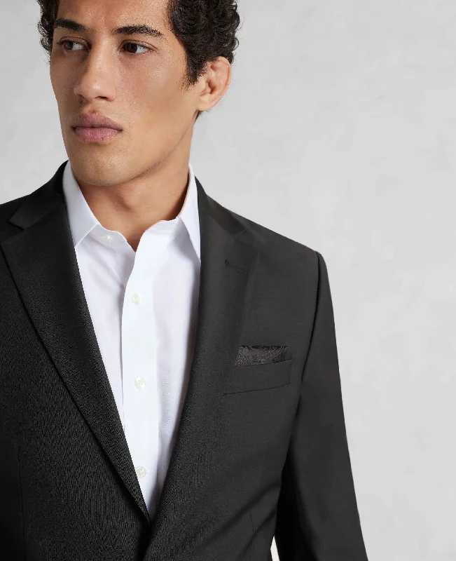 Fleece Jackets Black Wool-Blend Tailored Suit