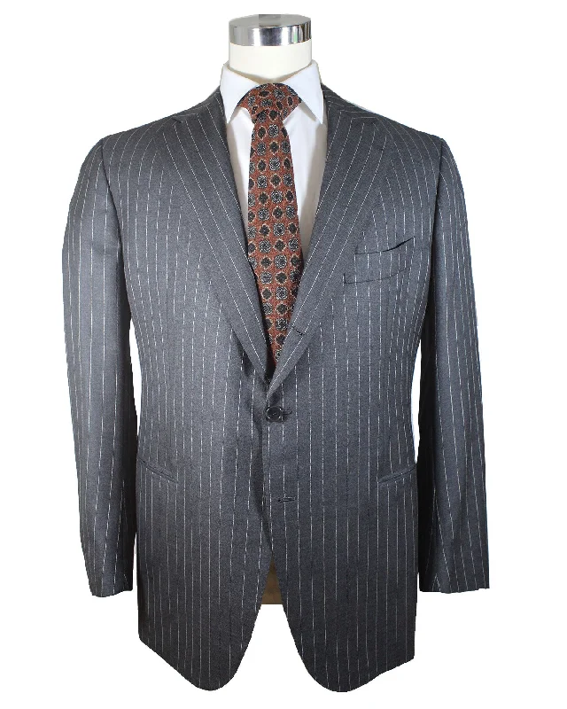 Classic Leather Cesare Attolini Suit Gray Stripes EU 58/ US 48