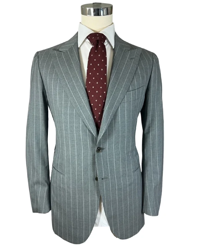 Stylish Apparel Cesare Attolini Suit Gray Stripes Peak Lapel EU 44/ US 34