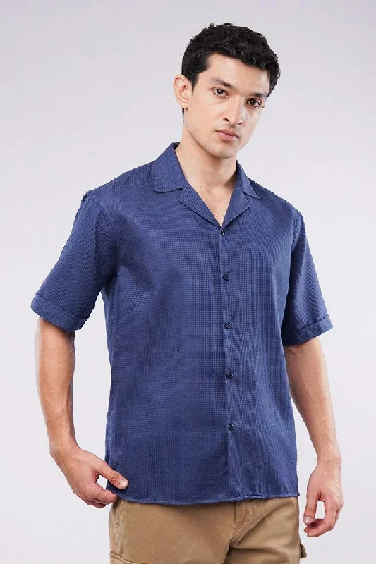 Modern Style Check Cuban Shirt - Blue