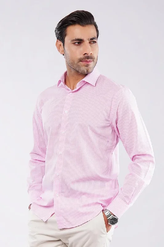 Casual Wear Check Yarn-Dyed Shirt - Pink Micro