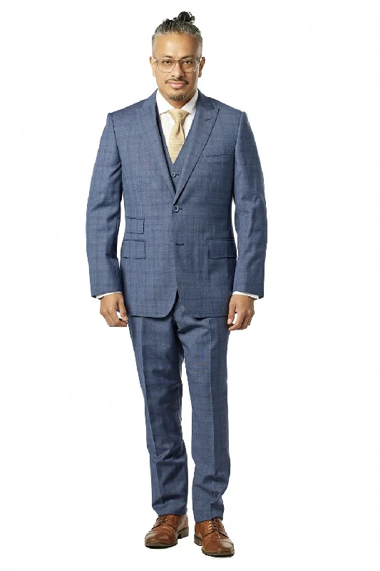 Classic Coats Classic Fit Blue Check Three Piece Suit ST-3P-401