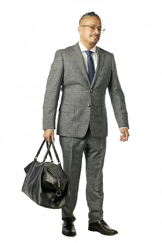 Street Denim Classic Fit Grey Sharkskin Check Suit ST-404