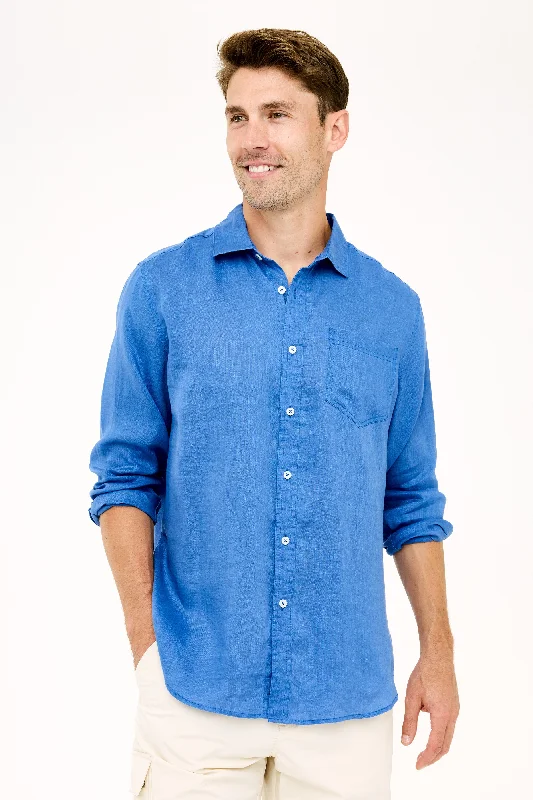 Trendy Joggers Classic Linen Shirt - Marine Blue