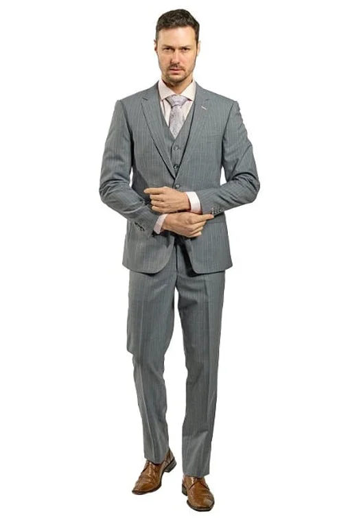 Tailored Coats Slim Fit Grey With Pink Lines Three Piece Suit GB-3P-309