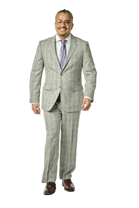 Suede Jackets Modern Fit Lite Grey Check Two Piece Suit B-21P1