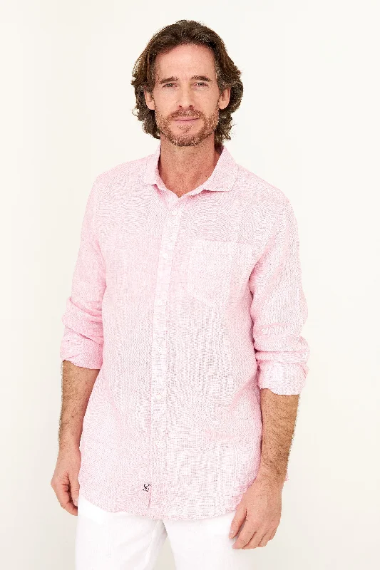 Urban Vests Lightweight Yarn Dye Linen Shirt - Pale Pink